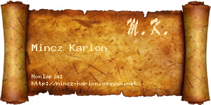 Mincz Karion névjegykártya
